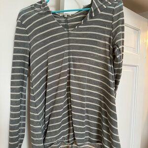 Gray and White Striped Hoodie